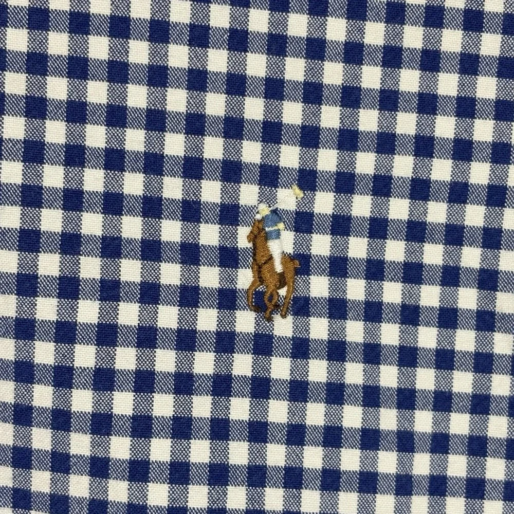 Ralph Lauren Oxford Shirt Men’s Medium Blue Gingham Check Flesh Pony Slim Fit